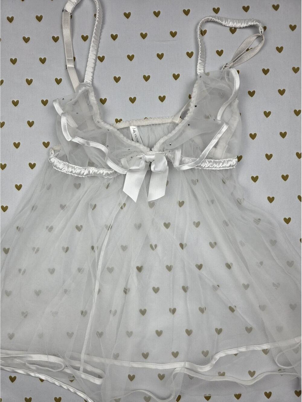 Victorias Secret BRIDAL I DO Bling Babydoll Lingerie Nightie Sheer White SMALL